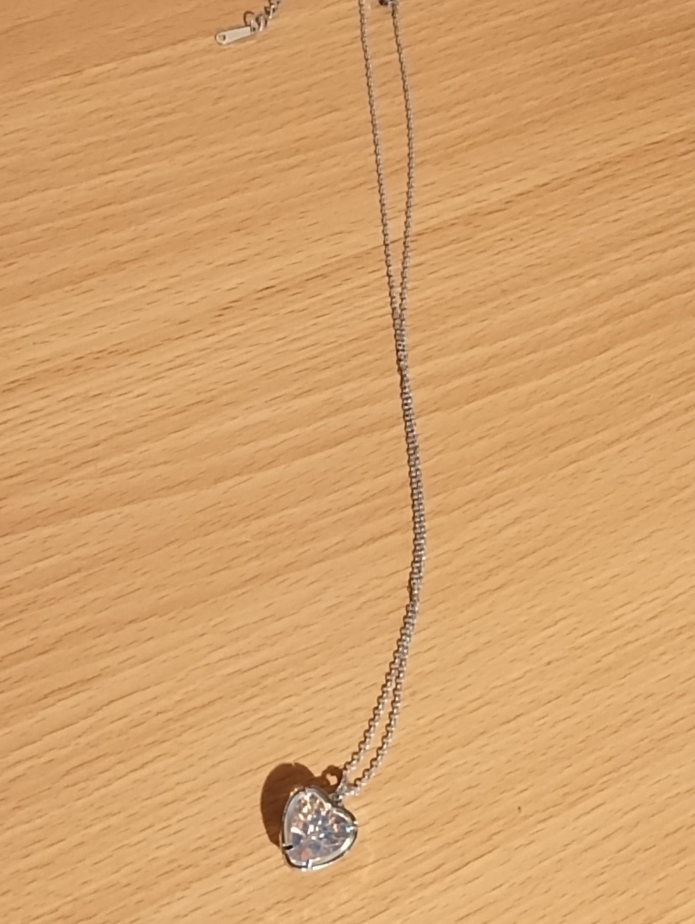 Sparkling Silver Heart Necklace with Clear Crystal Accent NIP.